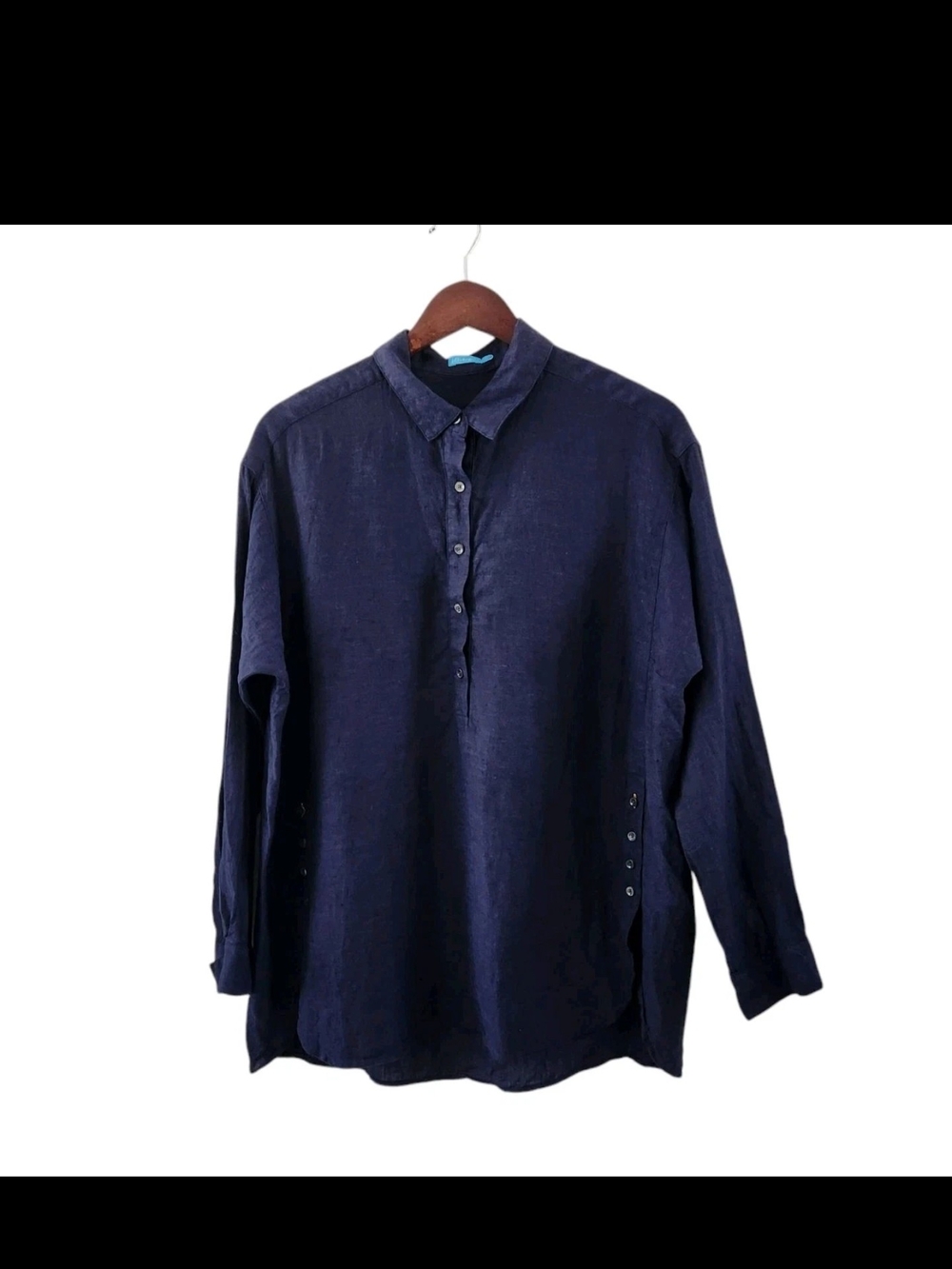 J. McLaughlin Linen Fallon Navy Blue Tunic Top Womens Size L
